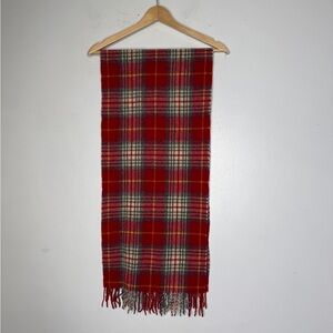 Gap Made In Italy Red Plaid Wool Rectangular Fringe Scarf Unisex
